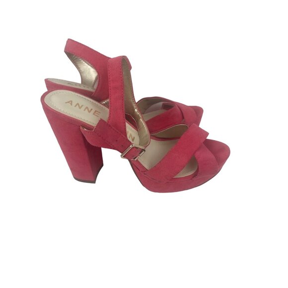 Anne Klein Pink Suede Platform Heels Strappy Open Toe Sandals Sz 7.5 Barbiecore - Picture 1 of 13